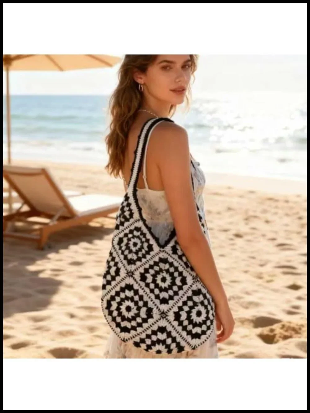 Handmade Crochet Hobo Tote Bag Boho Woven Summer Beach Purse